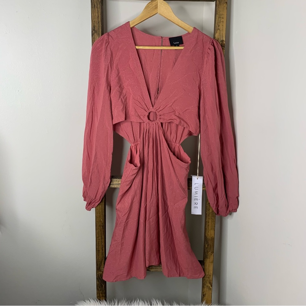 Lumiere Mauve Long Sleeve Cutout Dress M